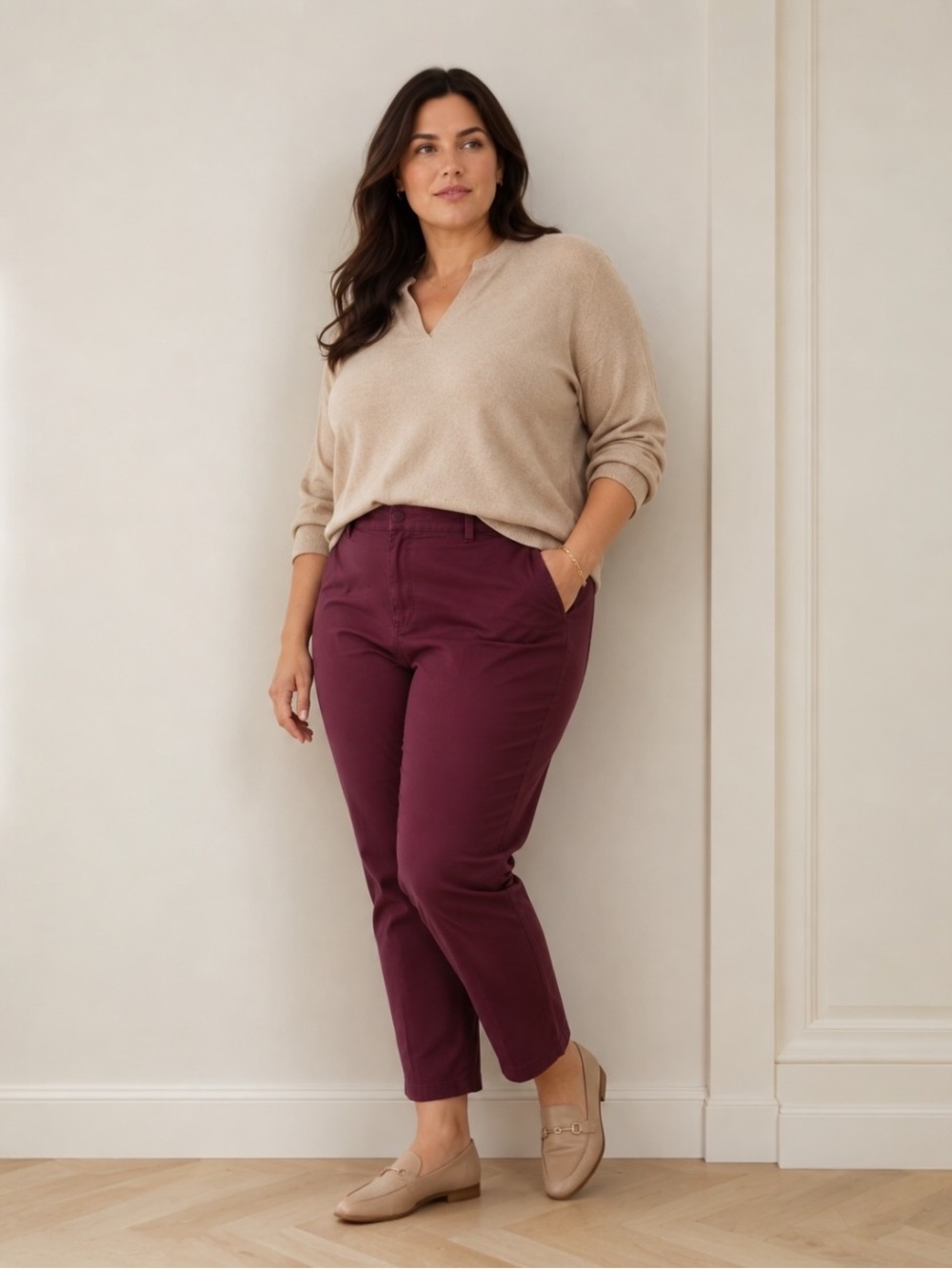 Talbots Raw Hem Ankle Pant Wine Size 22WP Old‎ Money Preppy DO1